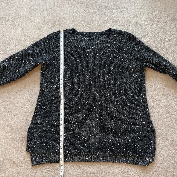 Ann Taylor Black White Marled Crewneck Tunic Sweater Size L Wool Blend Ribbed - Picture 7 of 7